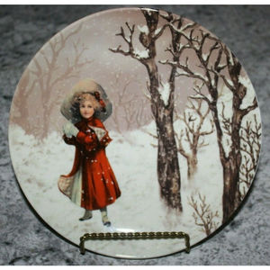 Decorative Plate Little Girl with Snowball in Red Jacket 8 1/4" EUC